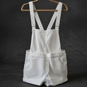 Levi's Denizen White Denim Bib Shortalls 90s Aesthetic Utility Chic